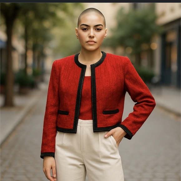 Vtg Scala red silk beaded sparkly evening party special Event short jacket Sz M - Picture 1 of 11